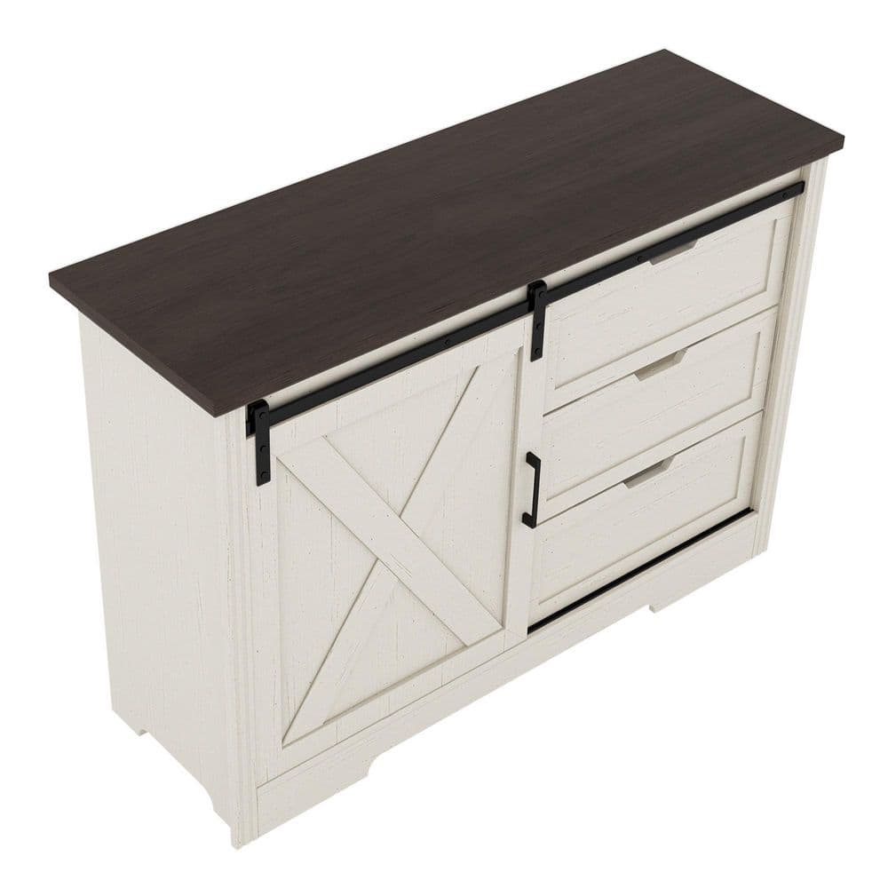  Antique BrownStorage Cabinet-Drawer Dresser With Silent Sliding Doors, Ideal For Dining, Living And Bedroom