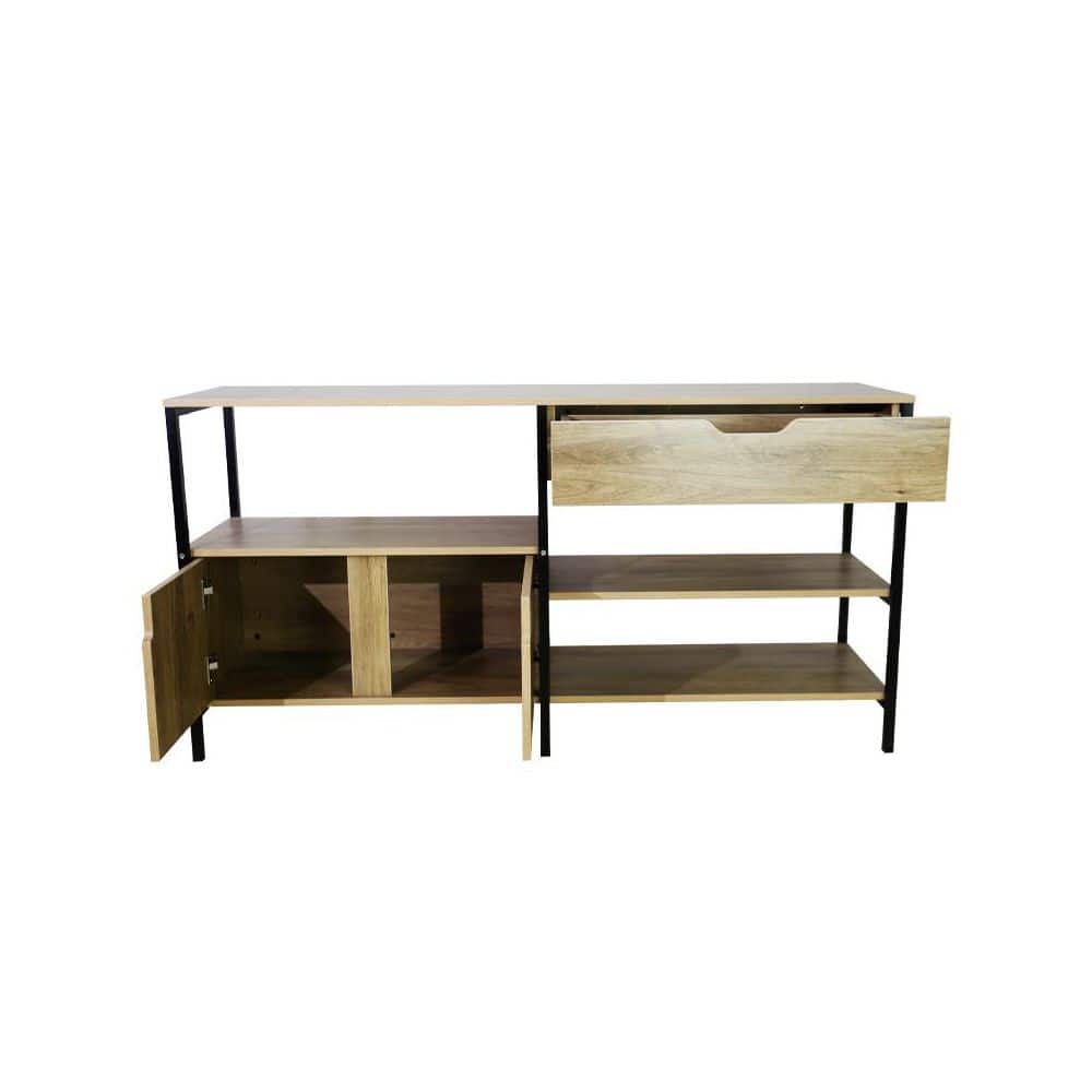  Iron-Framed Living Room Side Cabinet, Multifunctional For Storage In Brown