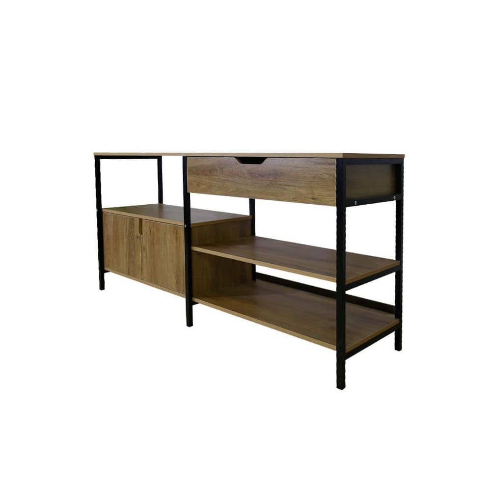  Iron-Framed Living Room Side Cabinet, Multifunctional For Storage In Brown
