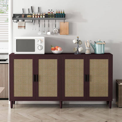  70in. 4-Door Rattan Buffet Cabinet: Adjustable Shelves In Brown