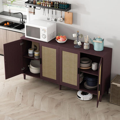  70in. 4-Door Rattan Buffet Cabinet: Adjustable Shelves In Brown
