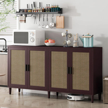  70in. 4-Door Rattan Buffet Cabinet: Adjustable Shelves In Brown