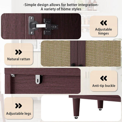  70in. 4-Door Rattan Buffet Cabinet: Adjustable Shelves In Brown