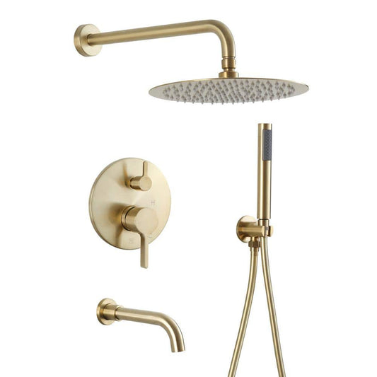  1-Spray 8 In. Ceiling Mount 1.8 GPM Dual Shower Head And Handheld Shower Head In Brush Gold