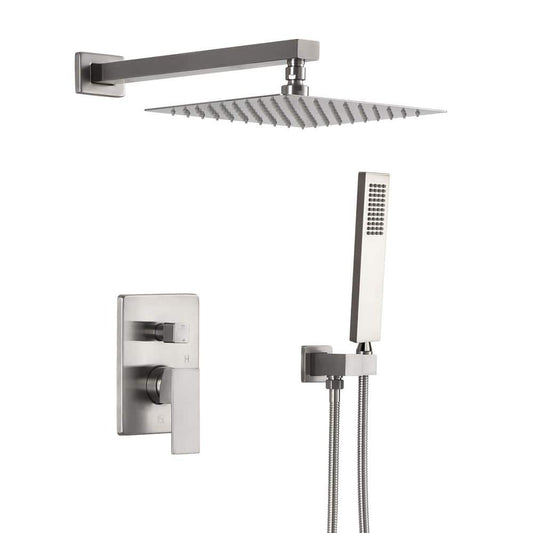  1-Spray 10 In. Ceiling Mount 1.8 GPM Dual Shower Head And Handheld Shower Head In Brushed N
