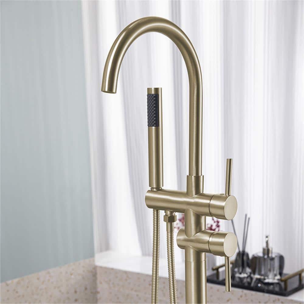  Single-Handle Standing High Flow Shower Faucets With Handheld Shower In Brushed Gold