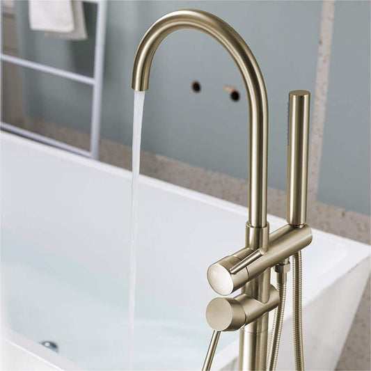 Single-Handle Standing High Flow Shower Faucets With Handheld Shower In Brushed Gold