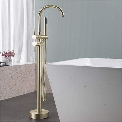  Single-Handle Standing High Flow Shower Faucets With Handheld Shower In Brushed Gold
