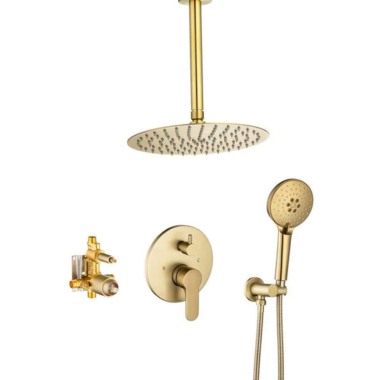  3-Spray Patterns With 2.5 GPM 12 In. Ceiling Mounted Dual Shower Heads Shower System Mix Set In Brushed Gold