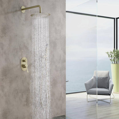  2-Spray Wall Mounted Fixed And Handheld Shower Head Waterfall Rain Shower System In Brushed Gold
