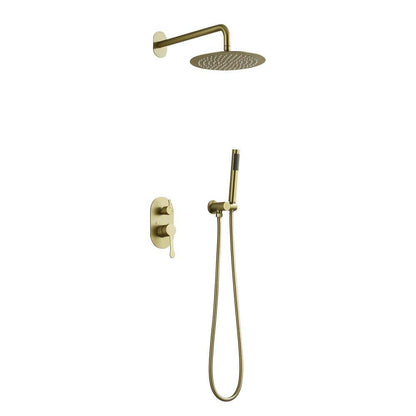  2-Spray Wall Mounted Fixed And Handheld Shower Head Waterfall Rain Shower System In Brushed Gold