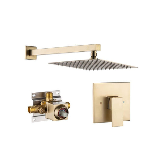  1-Spray Patterns With 2.5 GPM 10 In. Wall Mount Rain Fixed Shower Head In Brushed Gold (Valve Included)