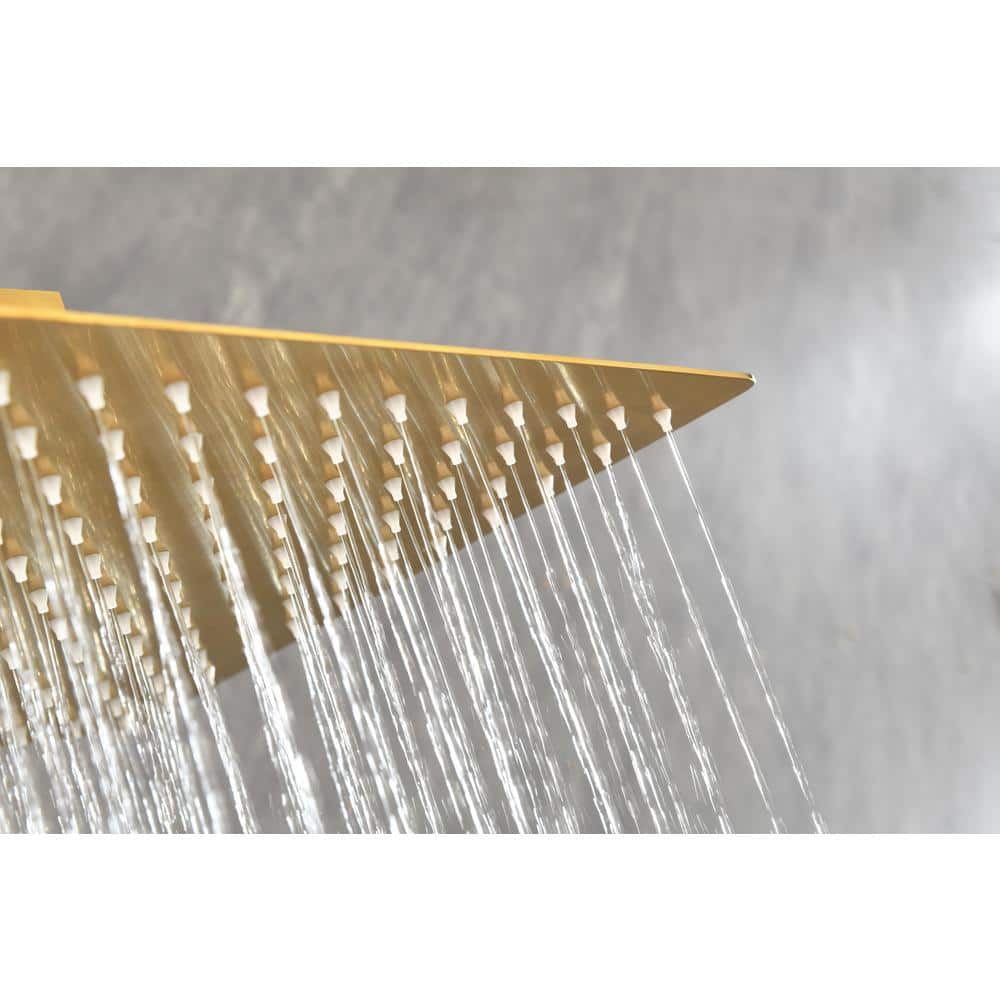  1-Spray Patterns With 2.5 GPM 12 In. Ceiling Mount Rain Fixed Shower Head In Brushed Gold