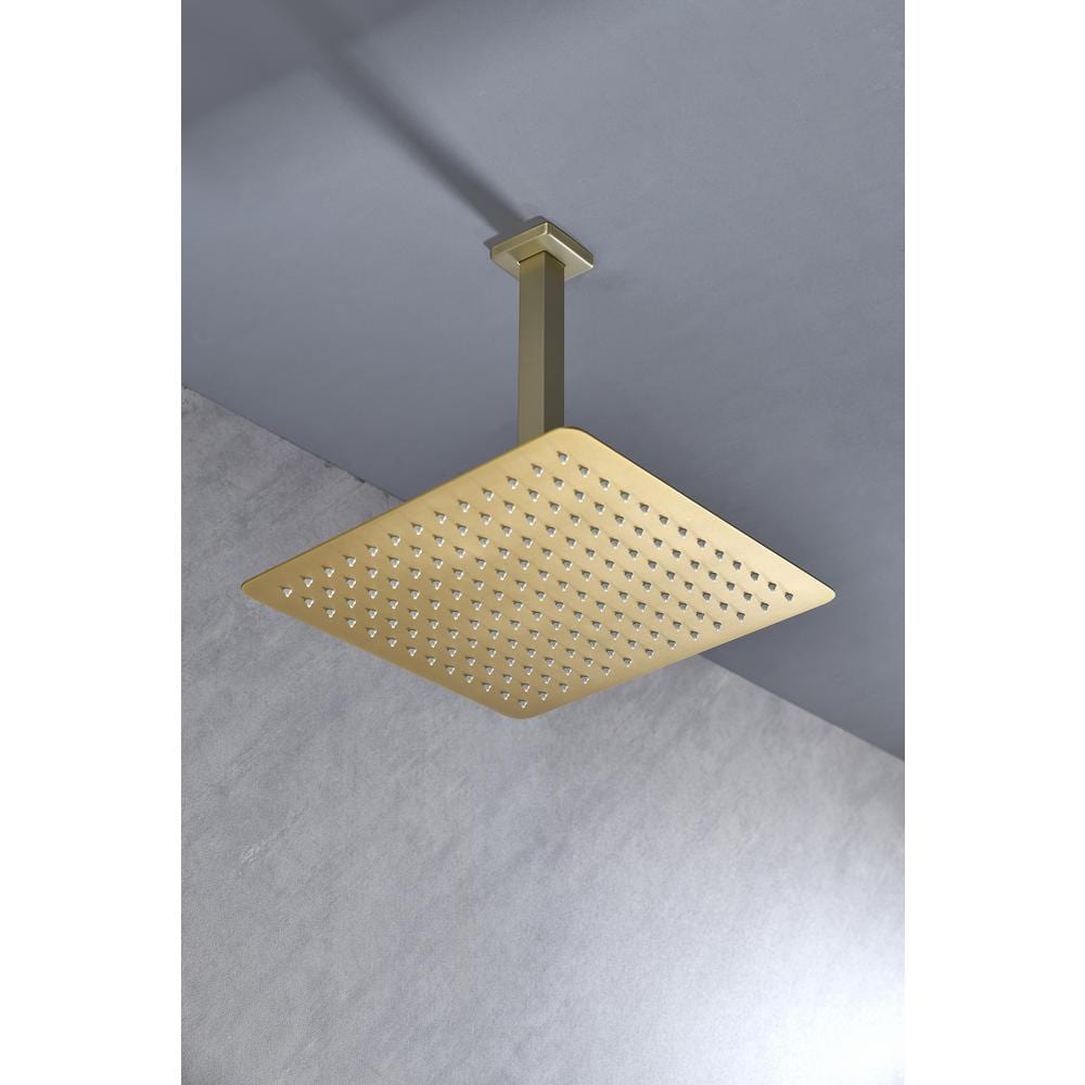  1-Spray Patterns With 2.5 GPM 12 In. Ceiling Mount Rain Fixed Shower Head In Brushed Gold