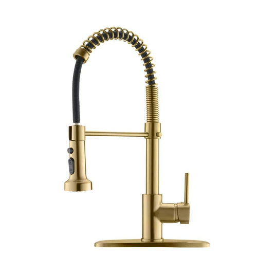  Single Handle Deck Mount Pull Down Sprayer Kitchen Faucet In Brushed Gold