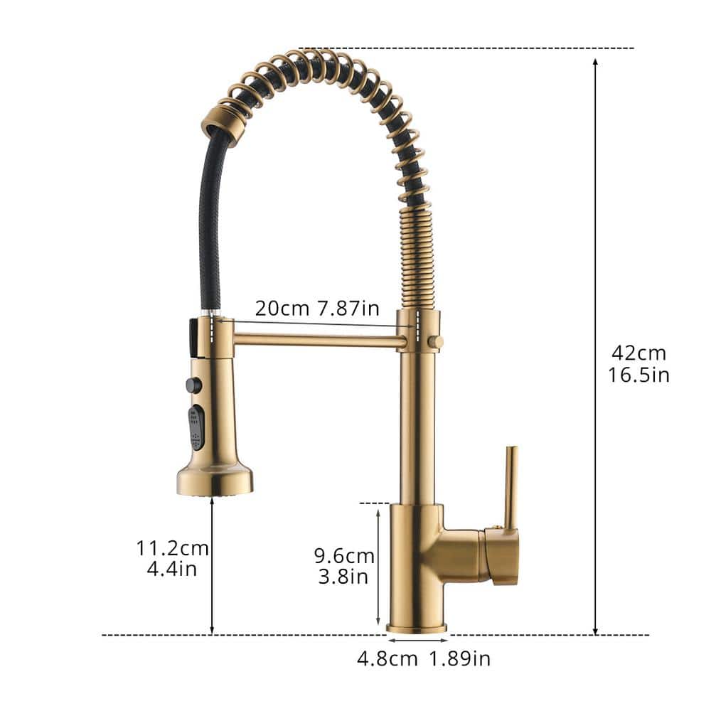  Single Handle Deck Mount Pull Down Sprayer Kitchen Faucet In Brushed Gold
