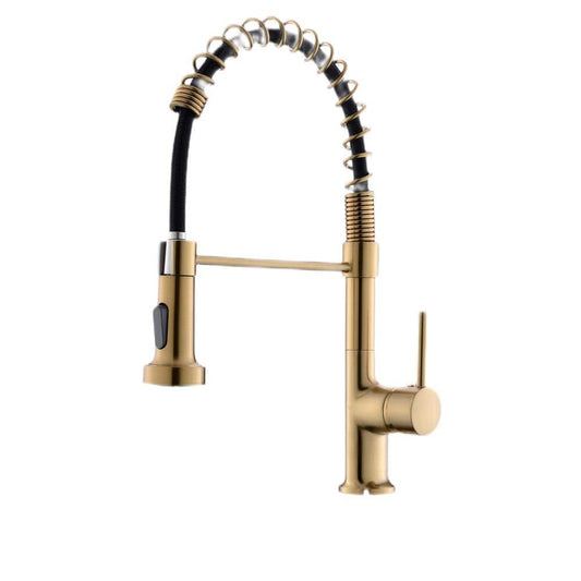  Decor Single Handle Single Hole Brass Pull Down Sprayer Kitchen Faucet In Brushed Gold
