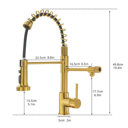  Single Handle Pull-Down Sprayer Kitchen Faucet 3 Way Without Deck Plate In Brushed Gold