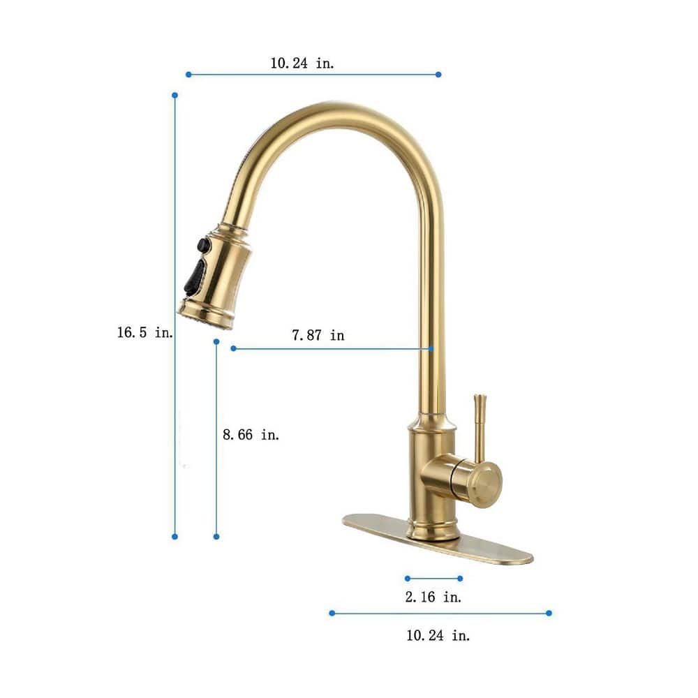  Single-Handle Touch High Arc Stainless Steel Pull Out Sprayer Kitchen Faucet In Brushed Gold
