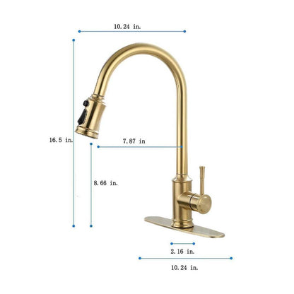  Single-Handle Touch High Arc Stainless Steel Pull Out Sprayer Kitchen Faucet In Brushed Gold