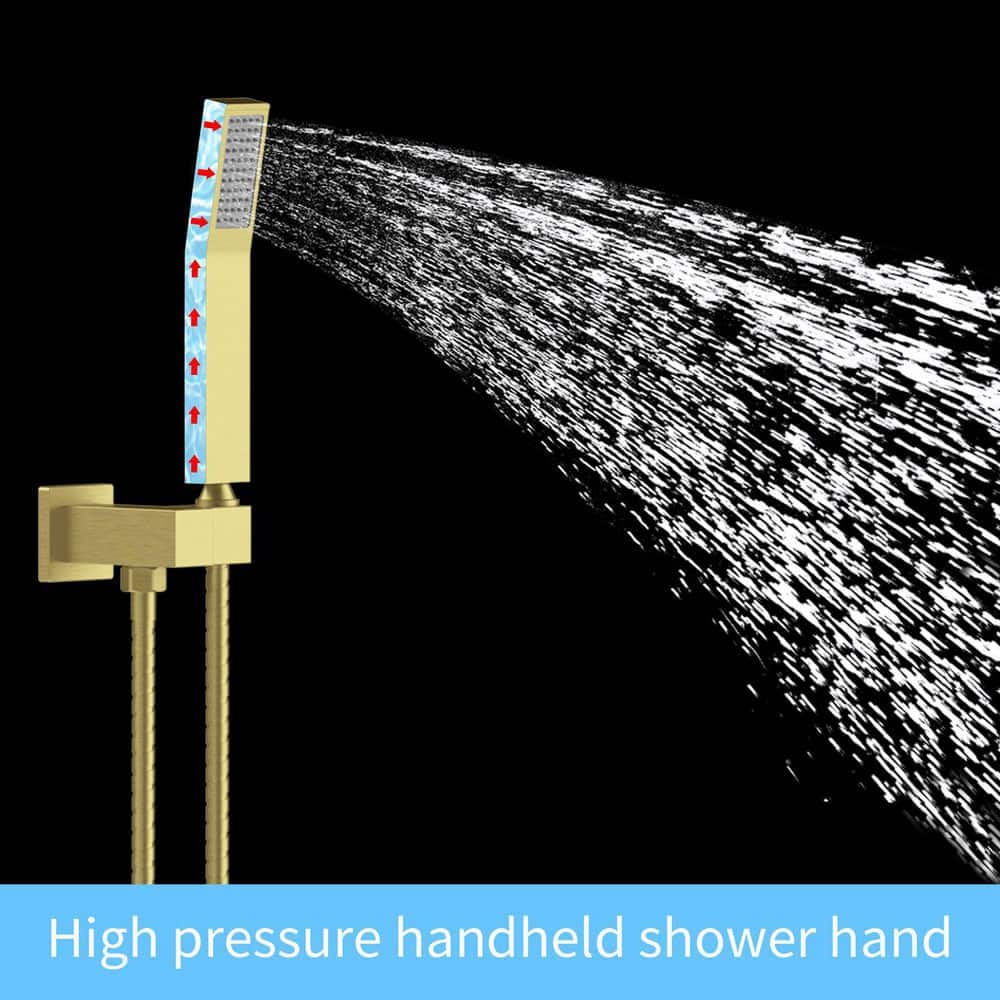  Single-Handle 2-Spray Patterns Rainfall Rectangle Dual Shower Head In Brushed Gold (Valve Included)