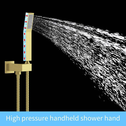  Single-Handle 2-Spray Patterns Rainfall Rectangle Dual Shower Head In Brushed Gold (Valve Included)