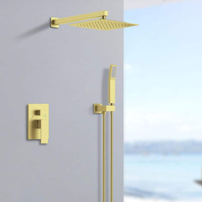  Single-Handle 2-Spray Patterns Rainfall Rectangle Dual Shower Head In Brushed Gold (Valve Included)