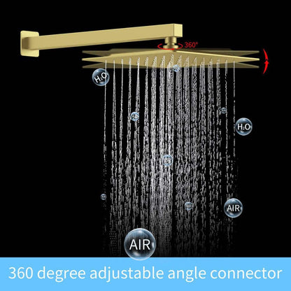  Single-Handle 2-Spray Patterns Rainfall Rectangle Dual Shower Head In Brushed Gold (Valve Included)