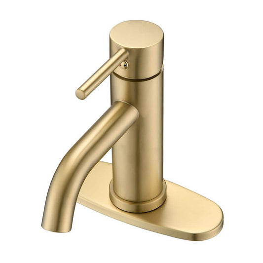  Single Hole Vessel Bathroom Sink Faucet With Deck Plate In Brushed Gold