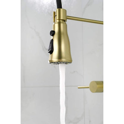  2 Handle Bridge Kitchen Faucet In Brushed Gold