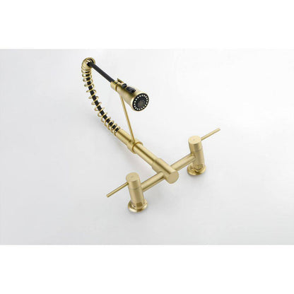  2 Handle Bridge Kitchen Faucet In Brushed Gold