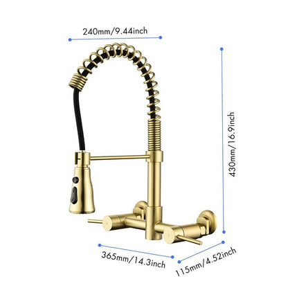  2 Handle Bridge Kitchen Faucet In Brushed Gold
