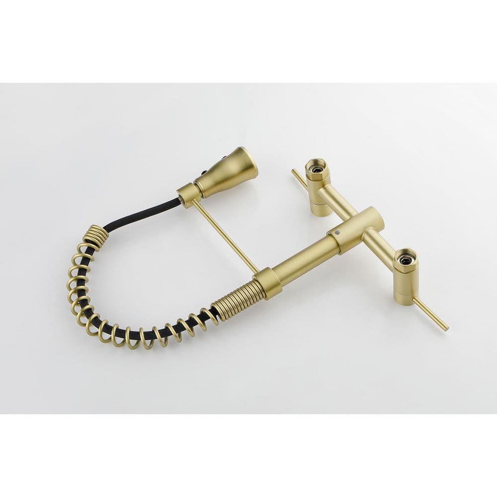  2 Handle Bridge Kitchen Faucet In Brushed Gold