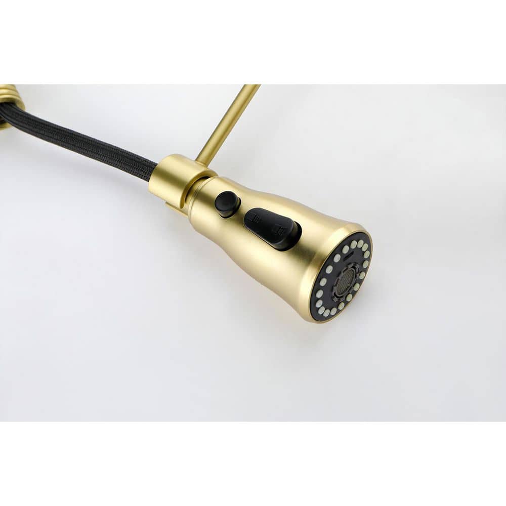  2 Handle Bridge Kitchen Faucet In Brushed Gold