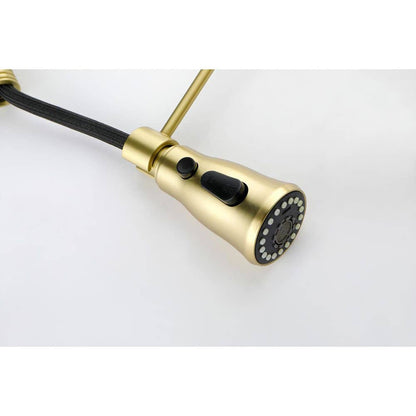  2 Handle Bridge Kitchen Faucet In Brushed Gold