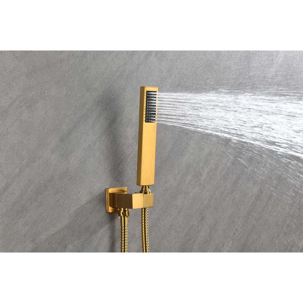  1-Spray Wall Mounted Waterfall Dual Rain Shower System 2.5 GPM In Brushed Gold