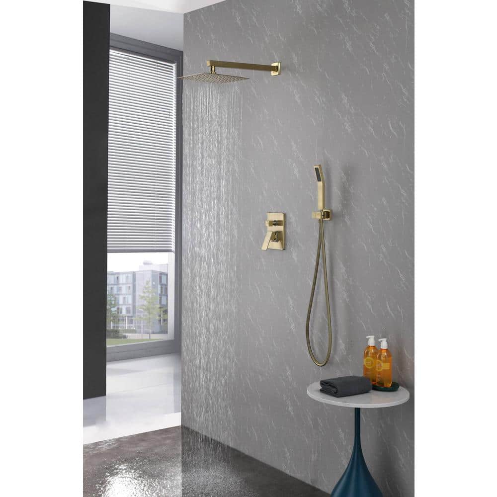  1-Spray Patterns Shower Head With Dual Wall Mount 1.5 GPM In Brushed Gold