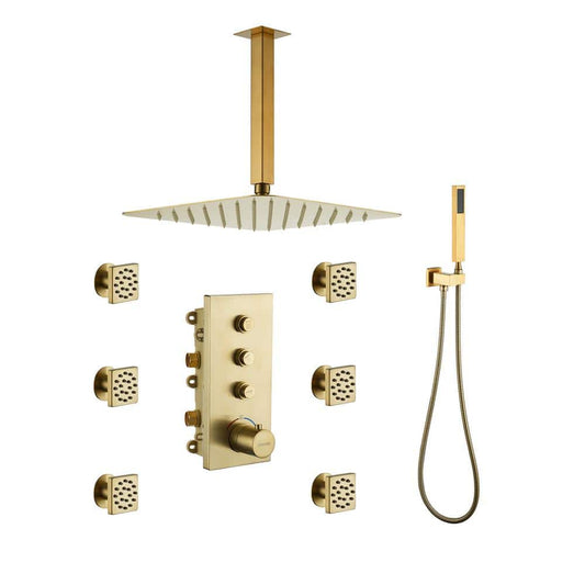  1-Spray Patterns Wall Mounted Handheld Shower Head Dual1.8 GPM In Brushed Gold