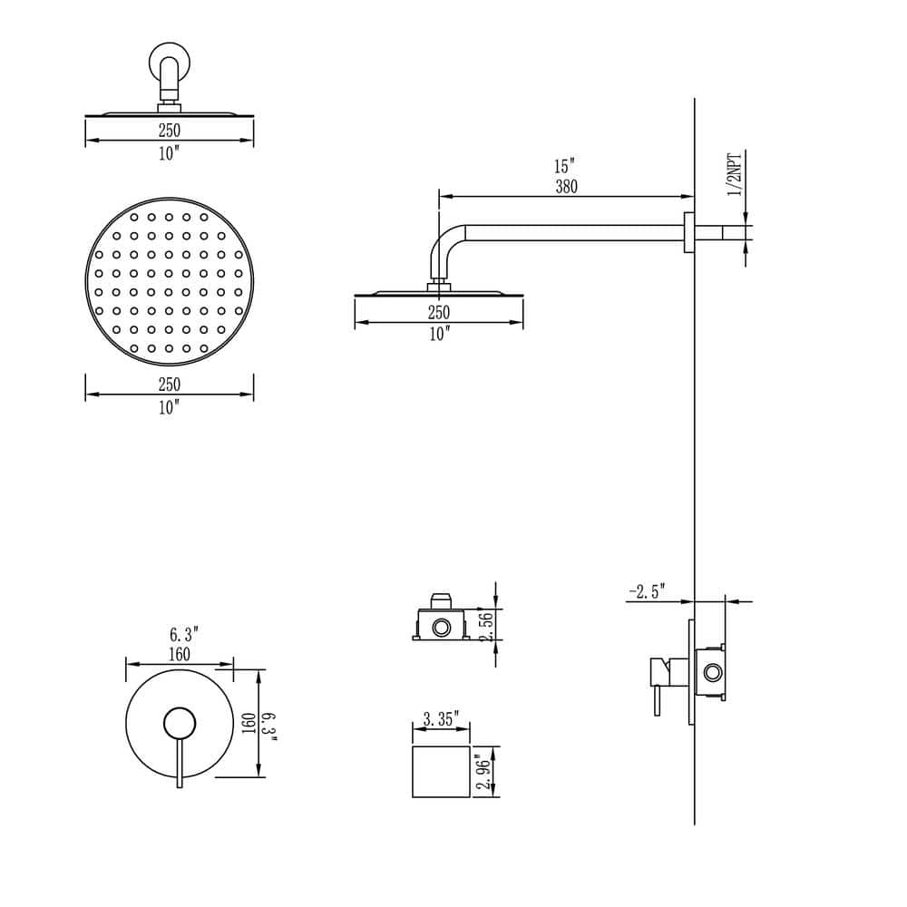  1-Spray Patterns With 1.5 GPM 10 In. Wall Mount Rain Fixed Shower Head In Brushed Gold