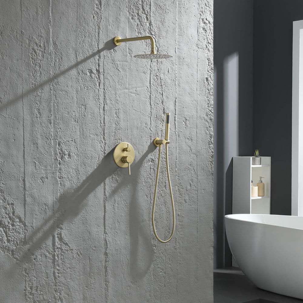  2-Spray Patterns Wall Mounted Handheld Shower Head 1.5 GPM In Brushed Gold