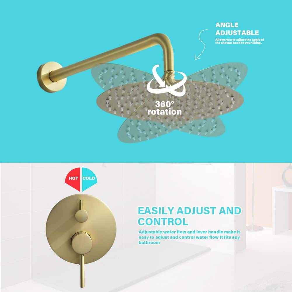  2-Spray Patterns Wall Mounted Handheld Shower Head 1.5 GPM In Brushed Gold