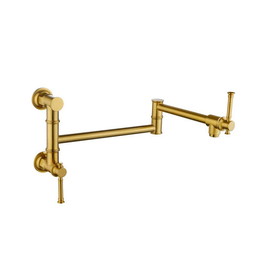  Wall Mounted Pot Filler Faucet, Modern Brass Pot Filler 2-Attachment In Brushed Gold