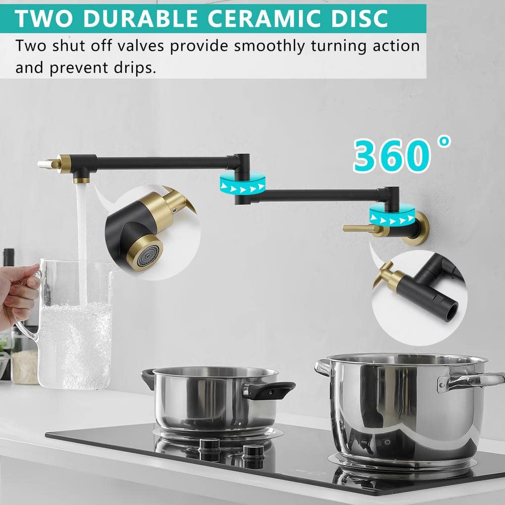  Wall Mounted Pot Filler With Cross Handle In Chrome Brushed Gold