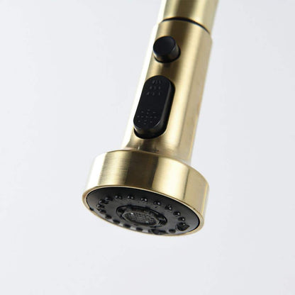  Single Handle Deck Mount Gooseneck Pull Down Sprayer Kitchen Faucet With Deckplate Handles In Brushed Gold