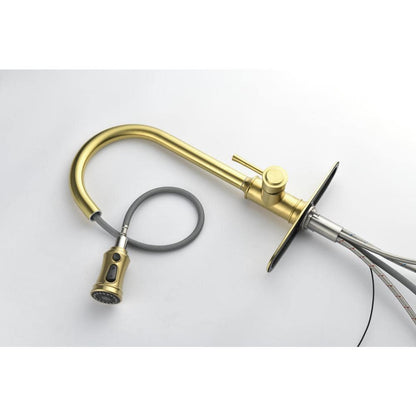  Single Handle Touch Pull Down Sprayer Kitchen Faucet In Brushed Gold