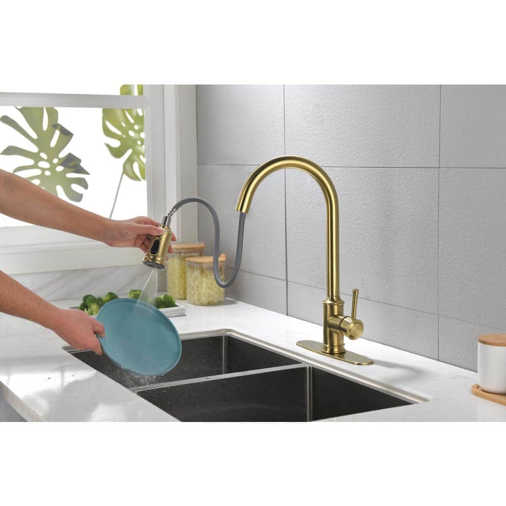  Single Handle Touch Pull Down Sprayer Kitchen Faucet In Brushed Gold