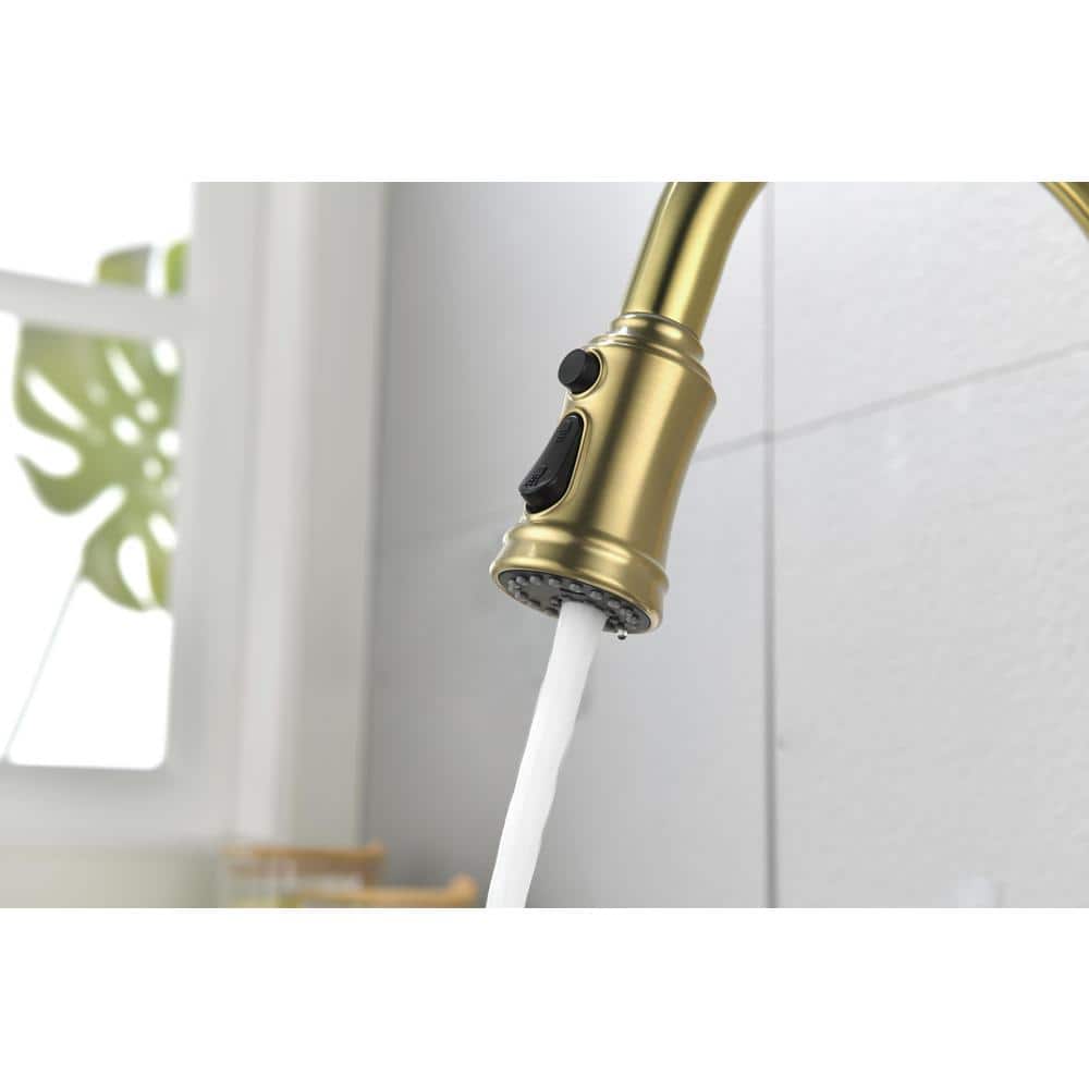  Single Handle Touch Pull Down Sprayer Kitchen Faucet In Brushed Gold