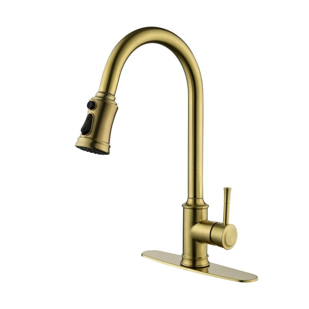  Single Handle Touch Pull Down Sprayer Kitchen Faucet In Brushed Gold