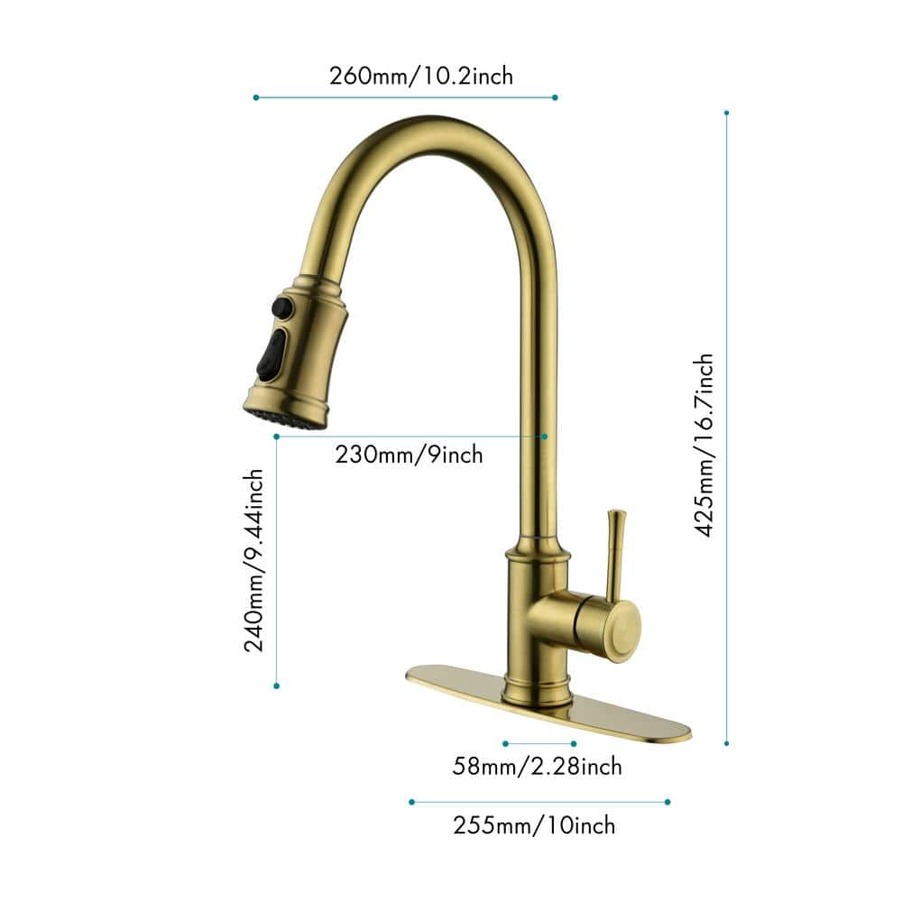  Single Handle Touch Pull Down Sprayer Kitchen Faucet In Brushed Gold