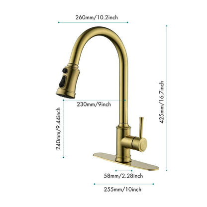  Single Handle Touch Pull Down Sprayer Kitchen Faucet In Brushed Gold